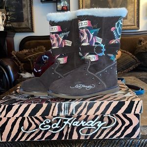 USED!!! Comes with box ED HARDY FUR BOOTS